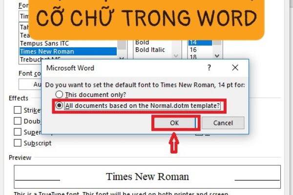 CÀI ĐẶT MẶC ĐỊNH FONT CHỮ, CỠ CHỮ TRONG WORD