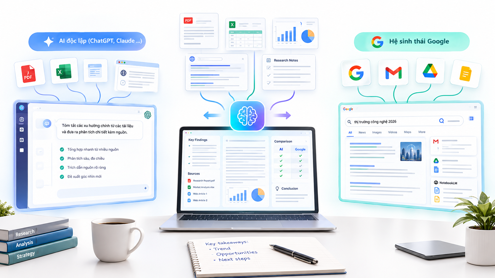 ChatGPT và Gemini trong nghiên cứu và hệ sinh thái Google